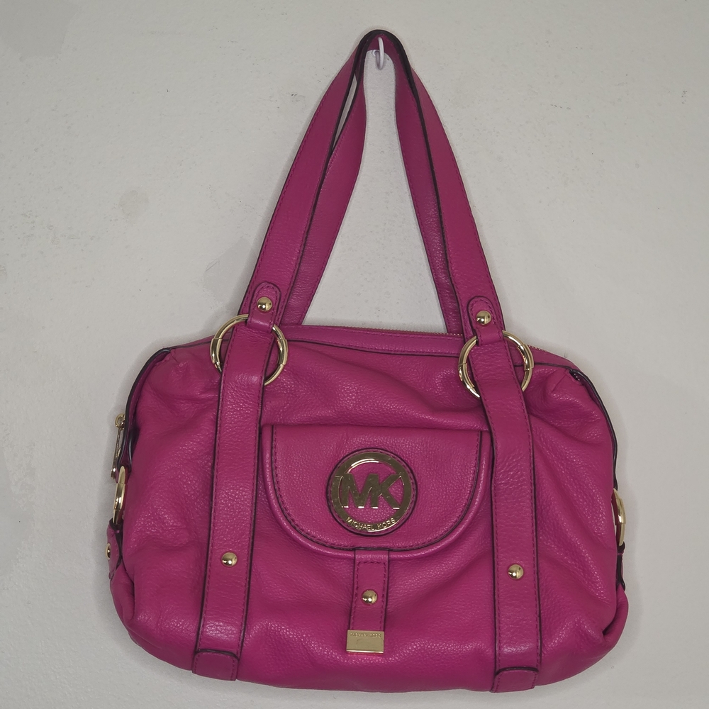 Michael Kors Pink Leather Purse + 2 MK Peep-Toe Heels Bundle (7.5)